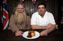 Restaurant owner Dennis Gwatkin, left, with chef Dave Langford and the Red Cow Pie