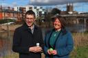Green Party co-leader Adrian Ramsay and Herefordshire Greens leader Coun Ellie Chowns by the river Wye in Hereford