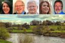 The river Wye at Hoarwithy, and candidates Fagan, Summers, Hardwick, Davies and Durkin.