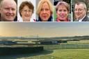 Hereford racecourse and candidates Graham Andrews, Anna Coda, Polly Andrews, Diana Toynbee and Dave Boulter.