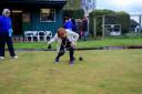 Deputy mayor of Hay-on-Wye Fiona Howard bowls the first wood of the season at Dorstone Crown Green Bowls Club