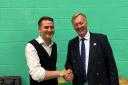 Sir Bill Wiggin MP (right) congratulates North Herefordshire Conservatives chairman Dan Hurcomb, who won in Bircher ward.