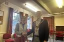 Llanfyllin Mayor Peter Lewis with his predecessor Alison Alexander.