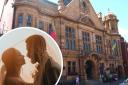 Hereford's Town Hall, and a wedding couple