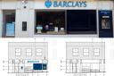 The Barclays branch on Corn Street, Leominster, with before and after views of the planned works