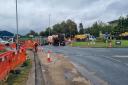 Roadworks taking place by the Straight Mile in Hereford