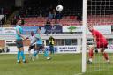 Yusifu Ceesay striking home Hereford’s second goal against Cambridge City