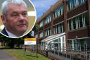 Herefordshire Council's Plough Lane headquarters, and inset, chief executive Paul Walker, whose pay packet was revealed earlier this month