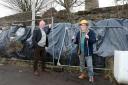 Chris Naylor, the Liberal Democrat parliamentary candidate for South Shropshire (left) and Councillor Andy Boddington next to the collapsed wall