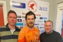Hereford Pegasus’ man of the match Matt Gwynne with match sponsors