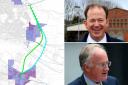 The two eastern routes favoured by the AECOM study, Jesse Norman MP and Coun David Hitchiner