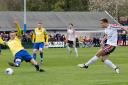 Lewis Hudson scores his first goal in a Hereford shirt during their victory at Warrington Town