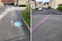 Paint on Redhouse and Blunsdon streets caused by people putting pots in general waste