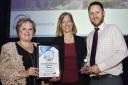 Outstanding contribution to the City award winner Hereford Cathedral, from left, Lyn Smith and Mark Carter representing the Hereford Cathedral with Cargill managing director, Mary Thompson presenting.Picture by David Griffiths 05102017