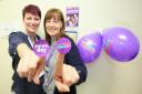 Raechel Robinson (left) and Caroline Amos – going purple on March 26 to raise awareness of epilepsy in Herefordshire. Photo by John Burnett