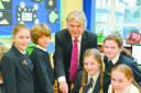 Peter Kyles, principal of St Mary’s CE Primary School in Dilwyn, with pupils on the first day at the free school