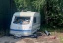A caravan full of tyres, oil and car parts was found in Rotherwas, Hereford