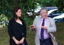 Angeline and Coun Terry James addressing a protest at Herefordshire Council headquarters in July (picture: LDRS)