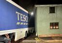 The Tesco lorry got stuck at the exit of Knapp Lane in Ledbury
