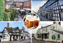 Clockwise, from top left: the Barrels (Hereford), the Feathers Hotel (Ledbury), the Vaga Tavern (Hereford), and Chequers (Leominster)