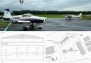Light aircraft at Shobdon Airfield, and plans of the new hangar