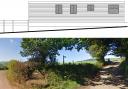 The design of the mobile home and decking which now must go, and the road entrance to the farm