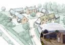 Illustration of the new farm development, and inset, the current farm buildings