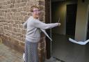 Councillor Carole Gandy opening the new toilets at Maylord Orchards shopping centre