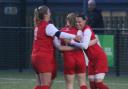 Hereford Pegasus Ladies celebrate Harriet Adams scoring late in their 3-2 win over Worcester City Development