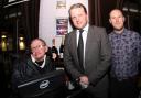 Stephen Hawking with Saxtys owner Edward Symonds (middle) and general manager Joe Williams (right)