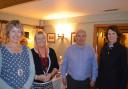 Haven fundraising manager Frankie Devereux with The Bell's new owners, Sarah and Richard Ireton, and Venetia Williams.