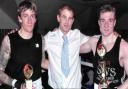 Hereford Boxing Academy's Cameron Heggie (right) and John Martin and Chris Higgs