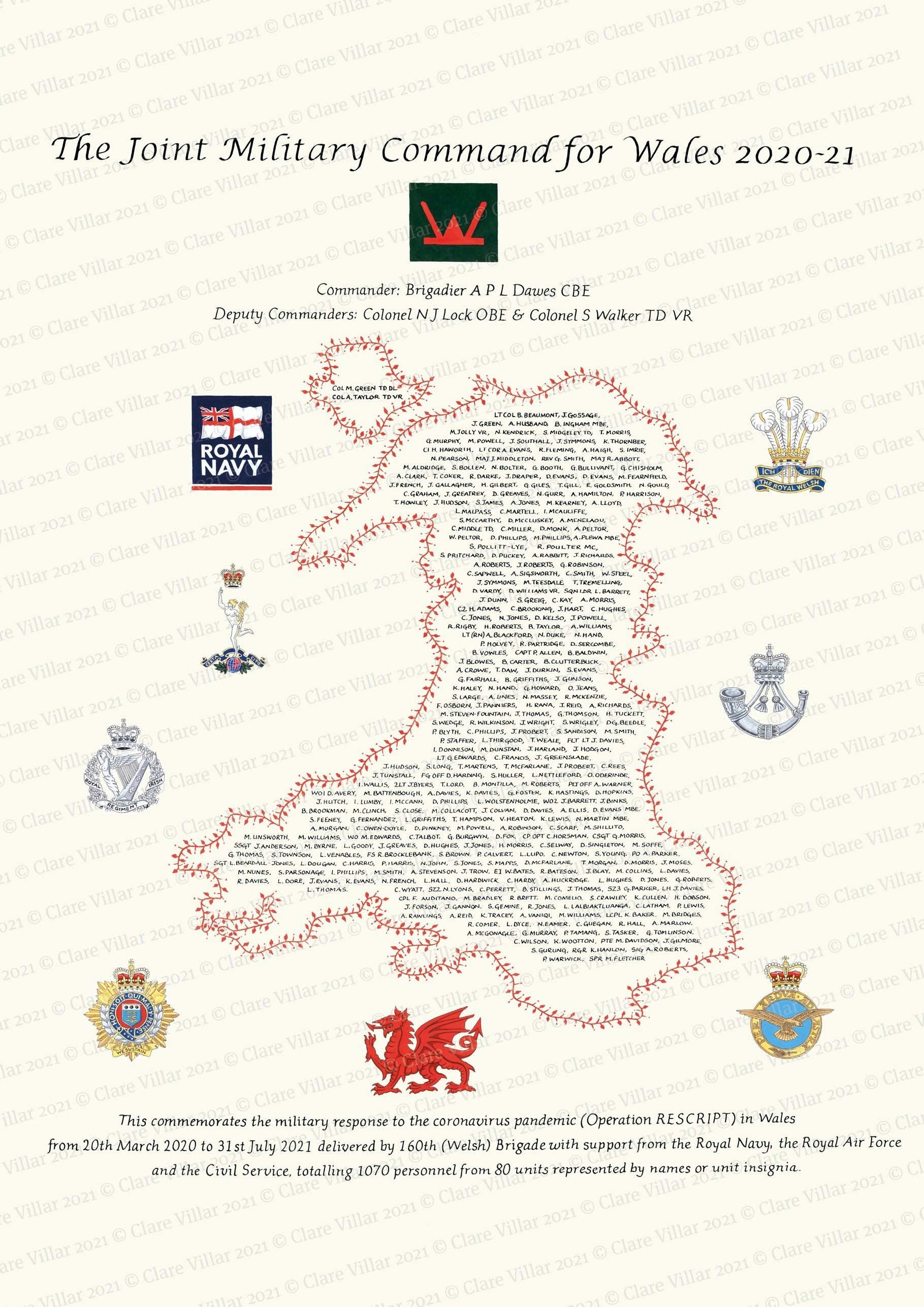 The roll of honour commemmorates military personnel who hepled the NHS in Wales during the pandemic