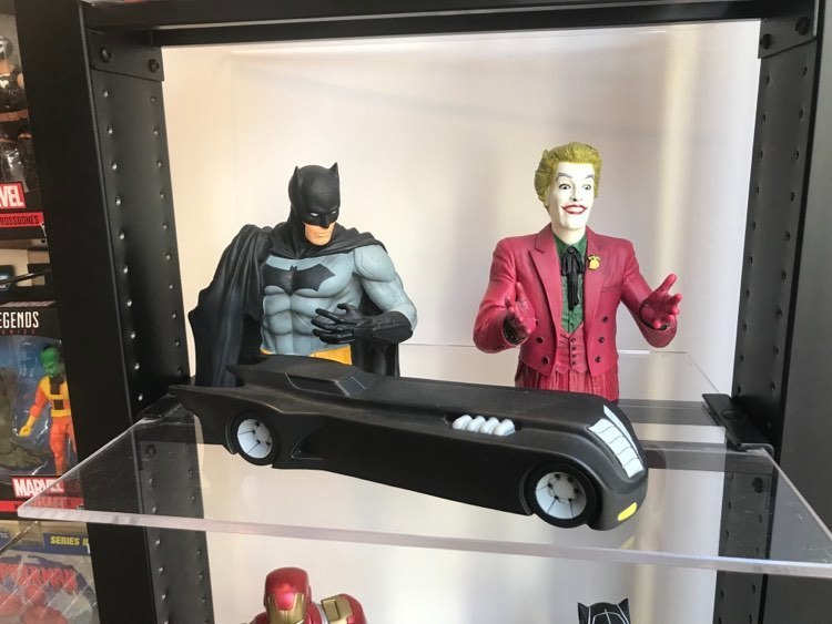 The shop sells models and toys of legendary comic book characters
