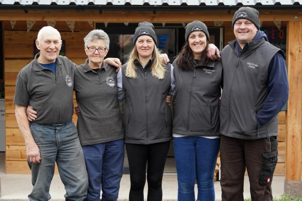 Hereford Times: Merrivale Farm is a family run business near Little Birch. Pictured here are the Mason family, from left, Bob, Sue, Lucy, Emily and Ben. Picture: Rob Davies 