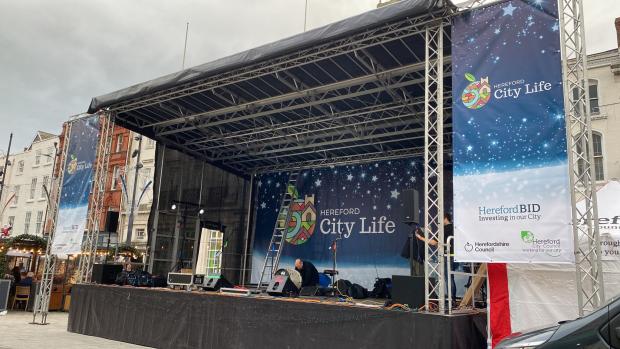 Hereford Times: A stage has been set up in Hereford High Town for Christmas entertainment 