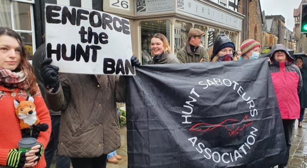 Hereford Times: Protesters at the Boxing Day hunt, Ledbury