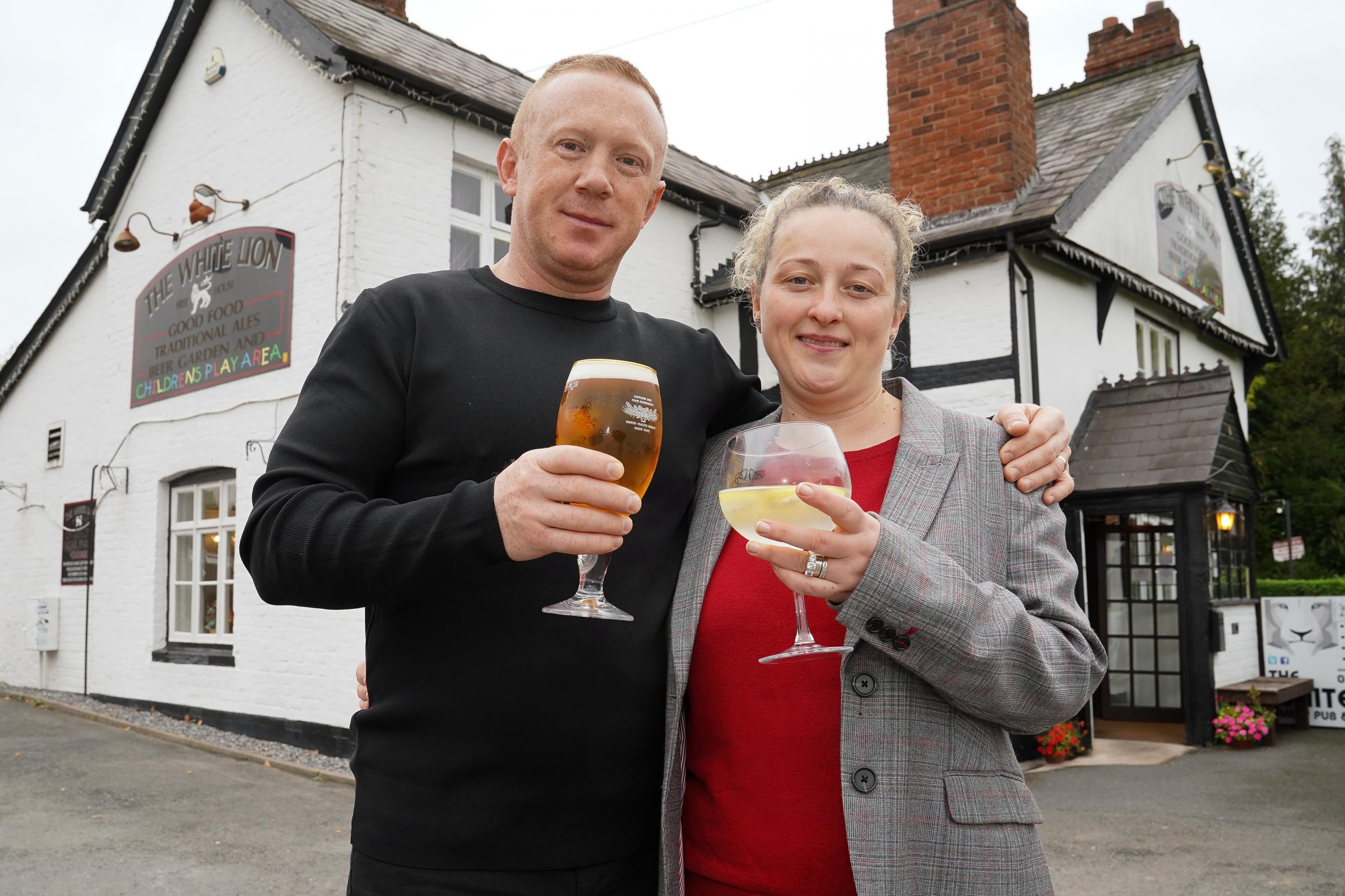 Owners of The White Lion pub in Leominster, Laz Pal and his wife, Nina..