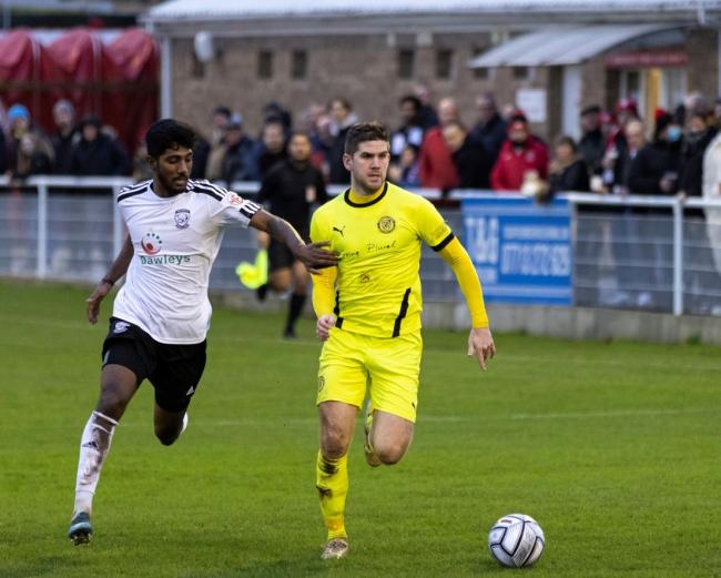 Dinesh Gillela on his Hereford debut at Brackley Town. Picture: Glenn Alcock