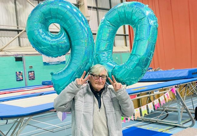 Decorated military veteran Tony Geraghty has reached his 90th birthday - and he still trampolines twice a week