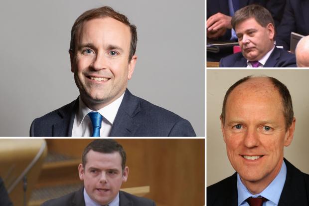 Hereford Times: These are just some of the MPs to issue a vote of no confidence letter against Boris Johnson. Pictured, Aaron Bell (top left),-Andrew Bridgen (top right), Douglas Ross (bottom left) and Nick Gibb (bottom right). Photos via PA/Parliament.