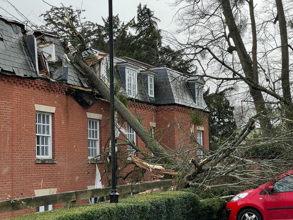 Holme Lacy House Hotel, near Hereford, was hit by a falling tree during Storm Eunice on Friday. Picture: Malcolm Russell/Mercia Accident Rescue Service