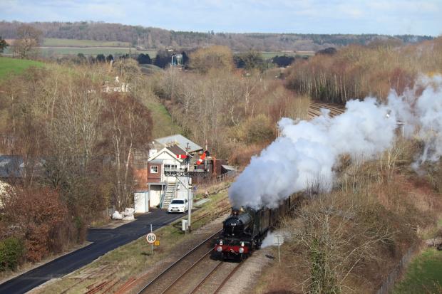 Hereford Times: The steam loco Clun Castle at Pontrilas. Picture: Rob Payne