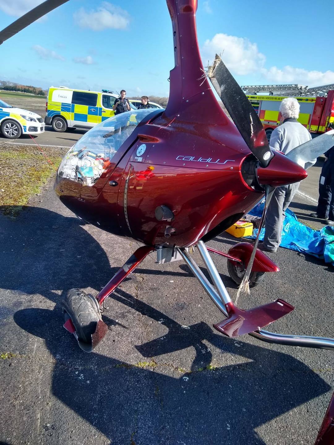 The student pilot and instructor were both trapped, but airfield staff righted the gyrocopter 