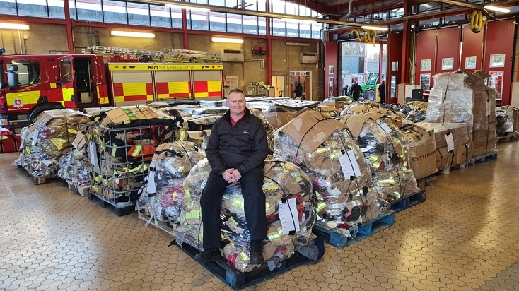 Watch Commander Mark Andrews of Herefordshire with the equipment donated to help the Ukrainians.  Photo: HWFRS