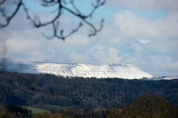 Hereford Times: Snow on Hay Bluff, Black Mountains, today. Picture: Alan Broatch 