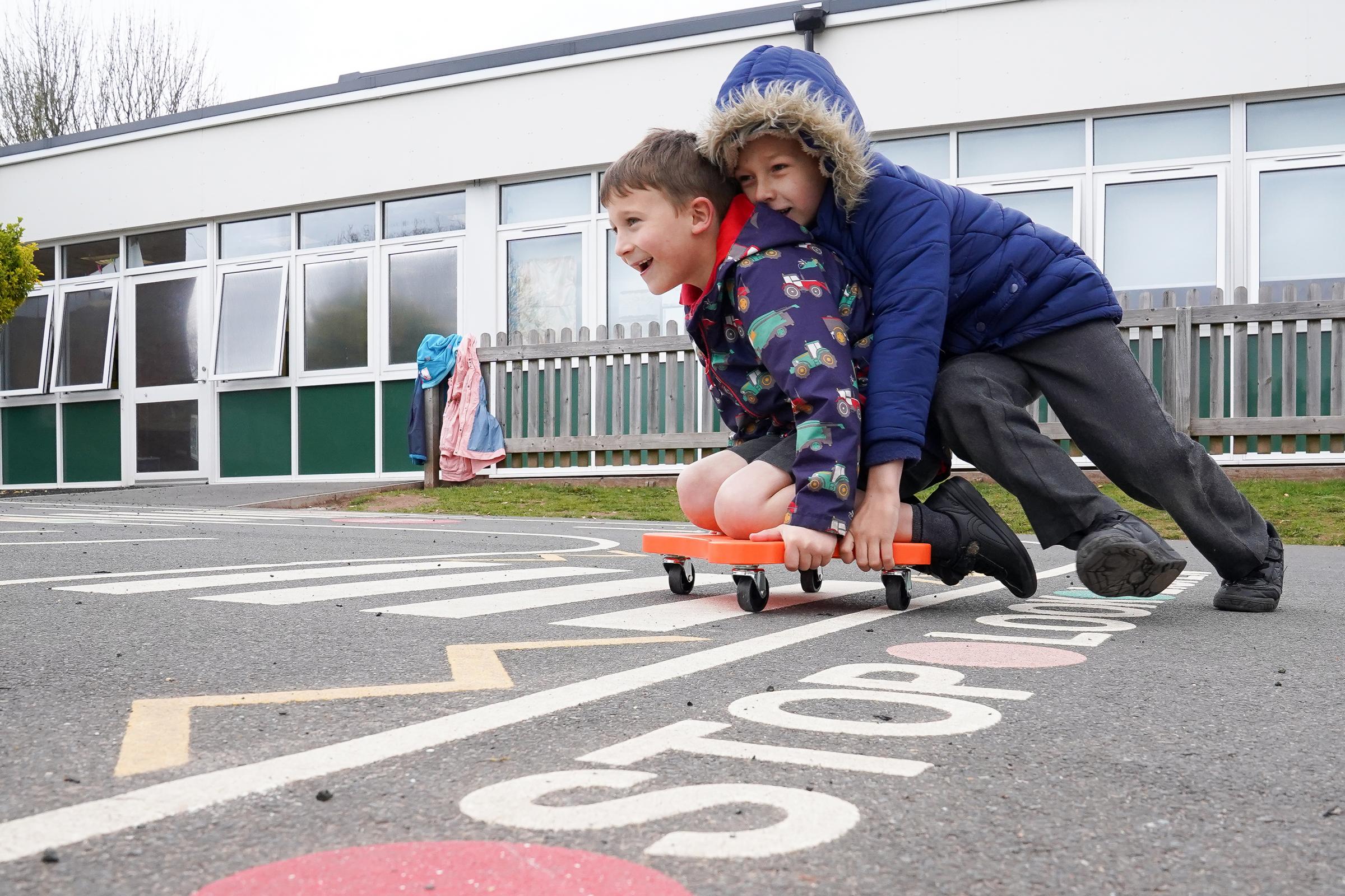 Year 2 pupils enjoy learning road safety at Much Birch Primary School.