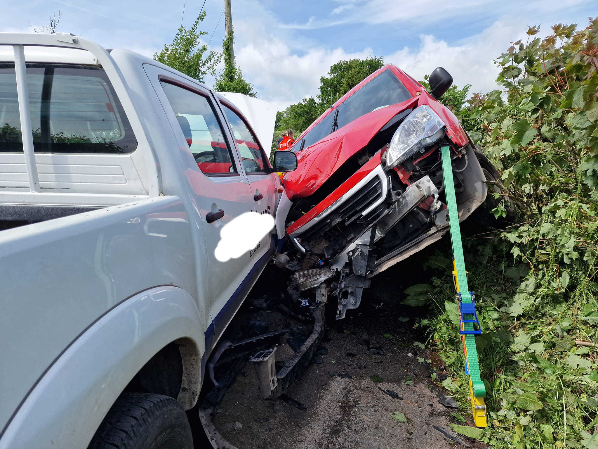 Fire crews, paramedics and police officers were all at the scene of the crash in Lyonshall. Picture: Kington fire station