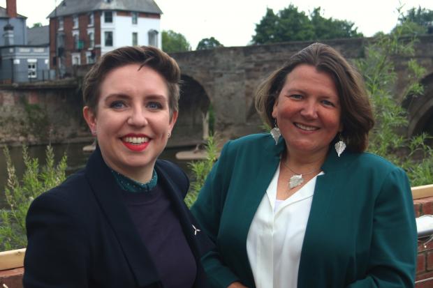 Green Party co-leader Carla Denyer (left) and group leader on Herefordshire Council Ellie Chowns in Hereford.