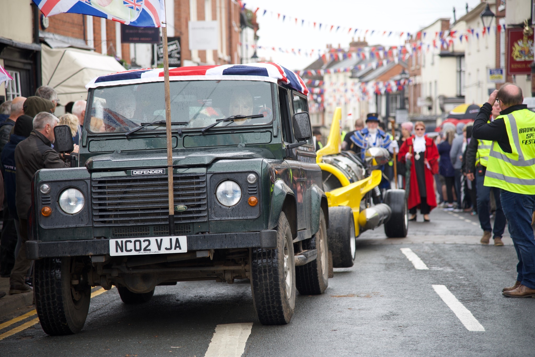 Bromyard Speed Festival 2022: A 2002 Land Rover Defender towing the jet-powered Vampire dragster. Picture: Jane Hufton